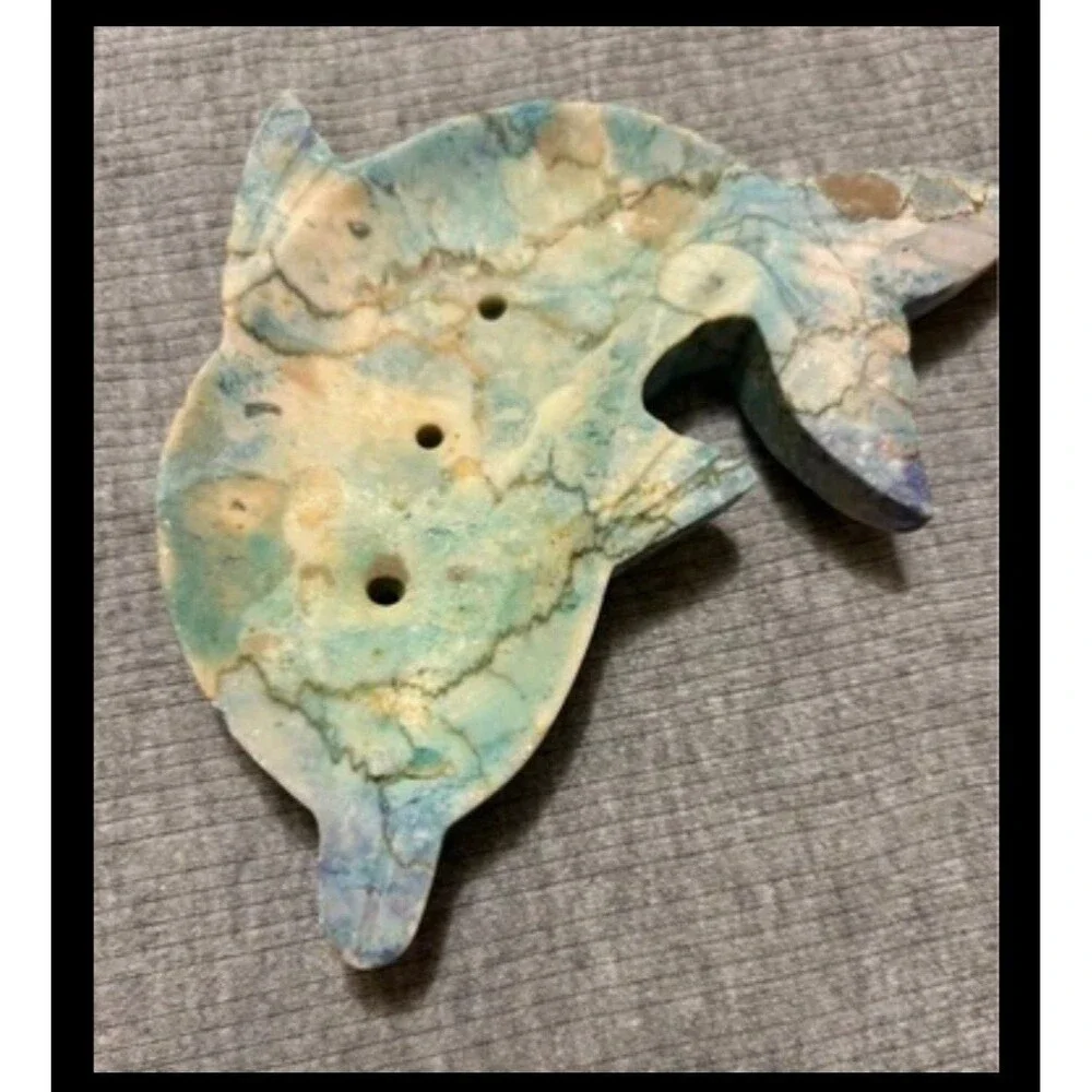 Vintage Dolphin Ocean Soap Dish Blue/Green Marble Beach House Decor